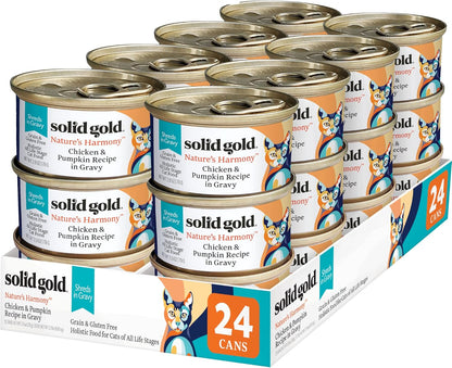 Solid Gold Wet Cat Food Shreds in Gravy - Healthy Canned Cat Food Made w/Real Chicken & Pumpkin