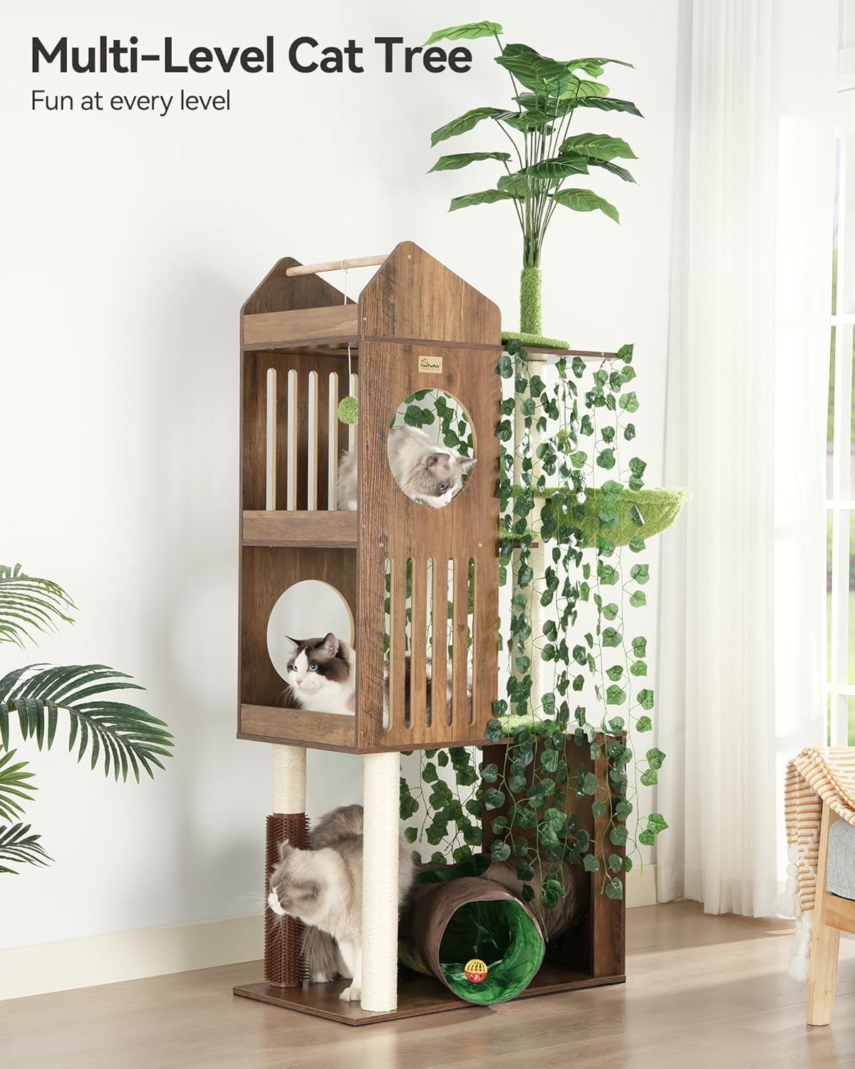 FourFurPets Large Cat Tree with Leaves, 72.8-Inch Cat Tower for Indoor Cats, Modern Cat Tree with
