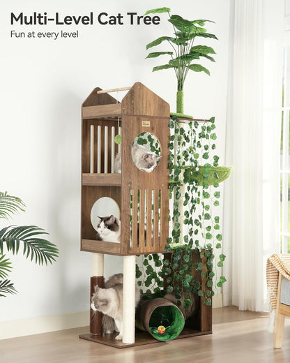 FourFurPets Large Cat Tree with Leaves, 72.8-Inch Cat Tower for Indoor Cats, Modern Cat Tree with
