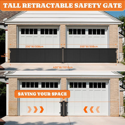 2-in-1 Retractable Baby Gates, 41" Tall Mesh Dog Gate 1-Pack, One Side Up to 200" Wide, Total 400"