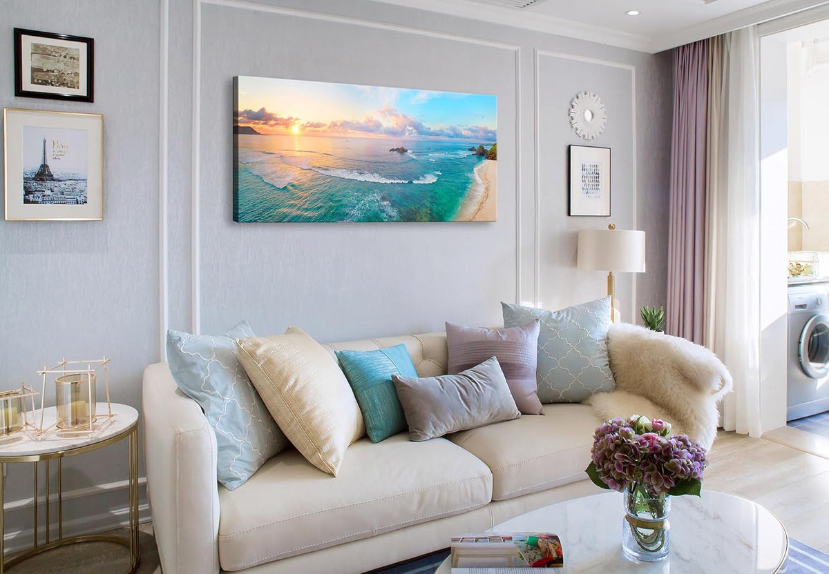 XXMWallArt FC3975 Tropical Beach Wall Art Blue Sea Sunset Natural Scenery Picture Print On Canvas