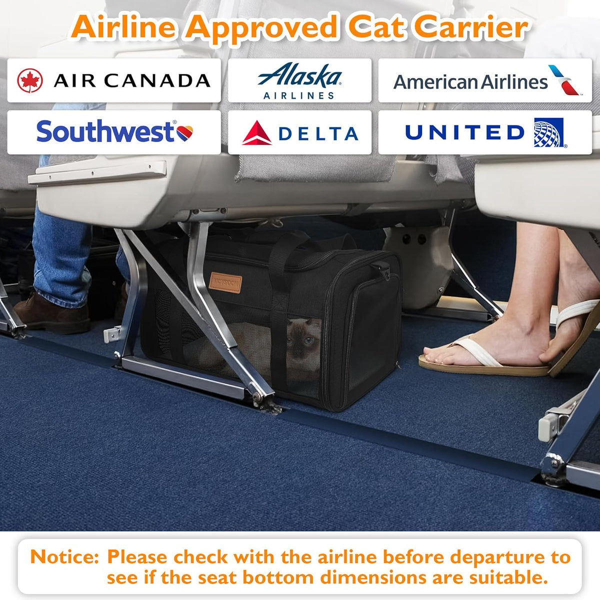 PETUX TSA Approved Pet Carrier in Cabin, 17"x11"x9.5" Soft Cat Carriers for Small Cat up to 12 lb