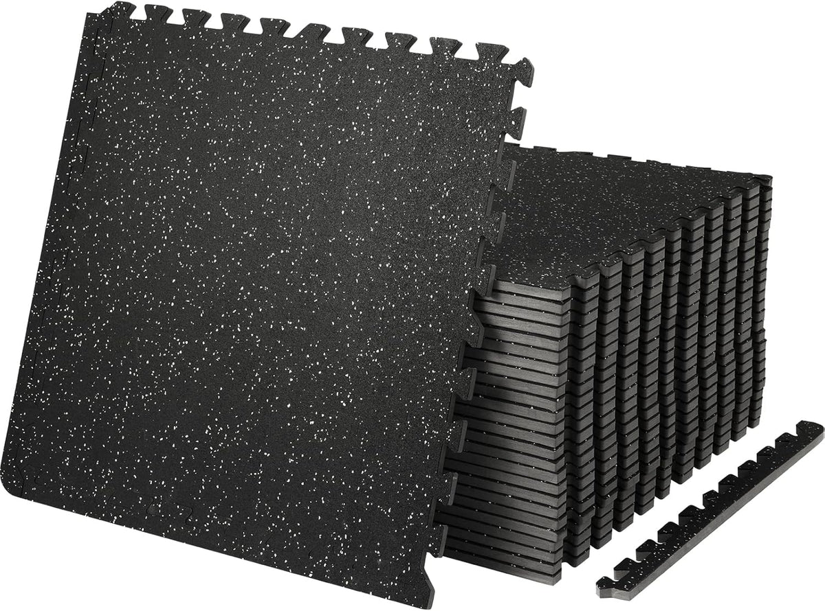 VEVOR 0.56 inch Thick 25 PCS 100 sq.ft Gym Floor Mats, 25" x 25" EVA Foam & Rubber Gym Flooring