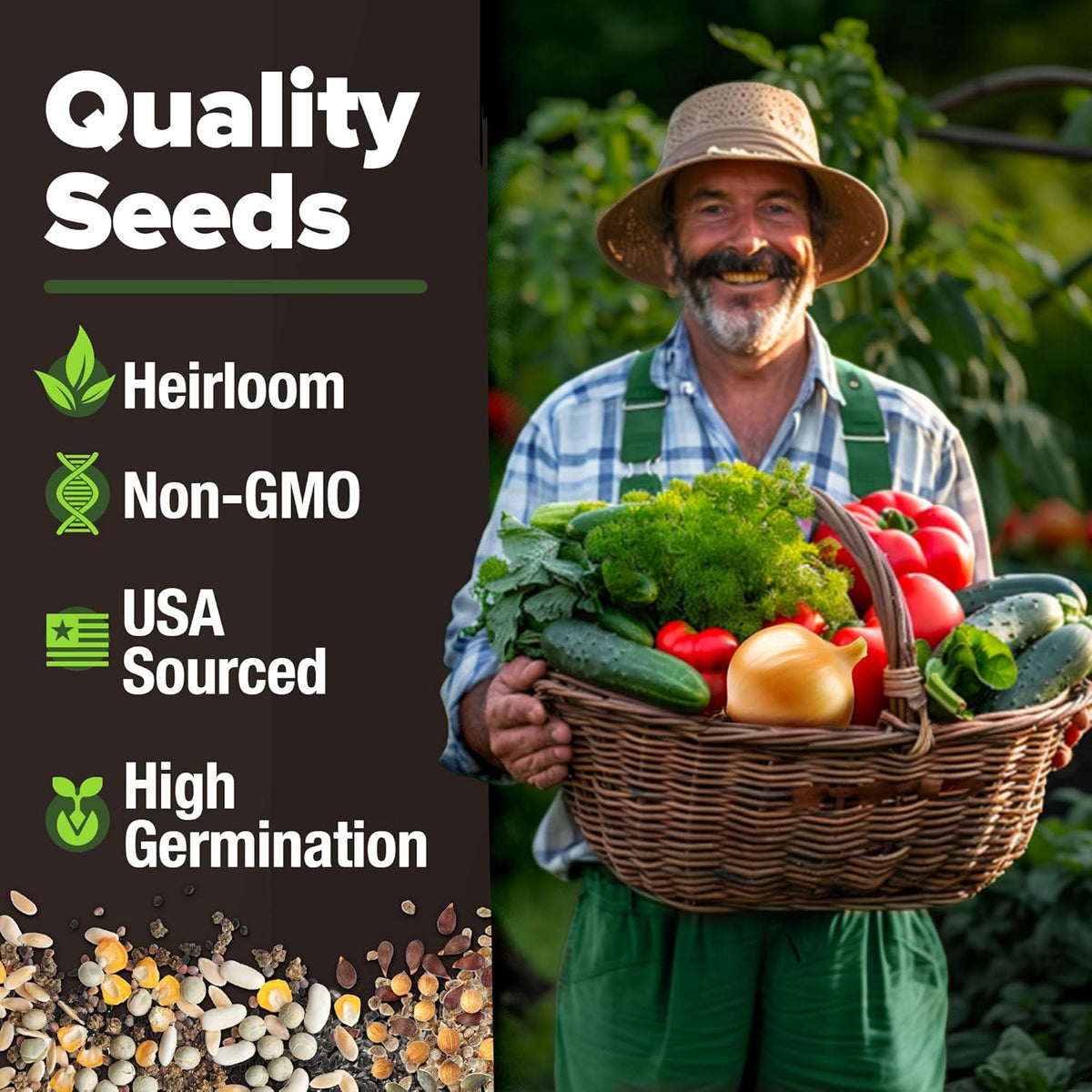 HOME GROWN 𝗨𝗦𝗔 𝗣𝗥𝗘𝗠𝗜𝗨𝗠 15 Heirloom Vegetable Seeds 7,000+ 𝗡𝗢𝗡-𝗚𝗠𝗢 Seeds for