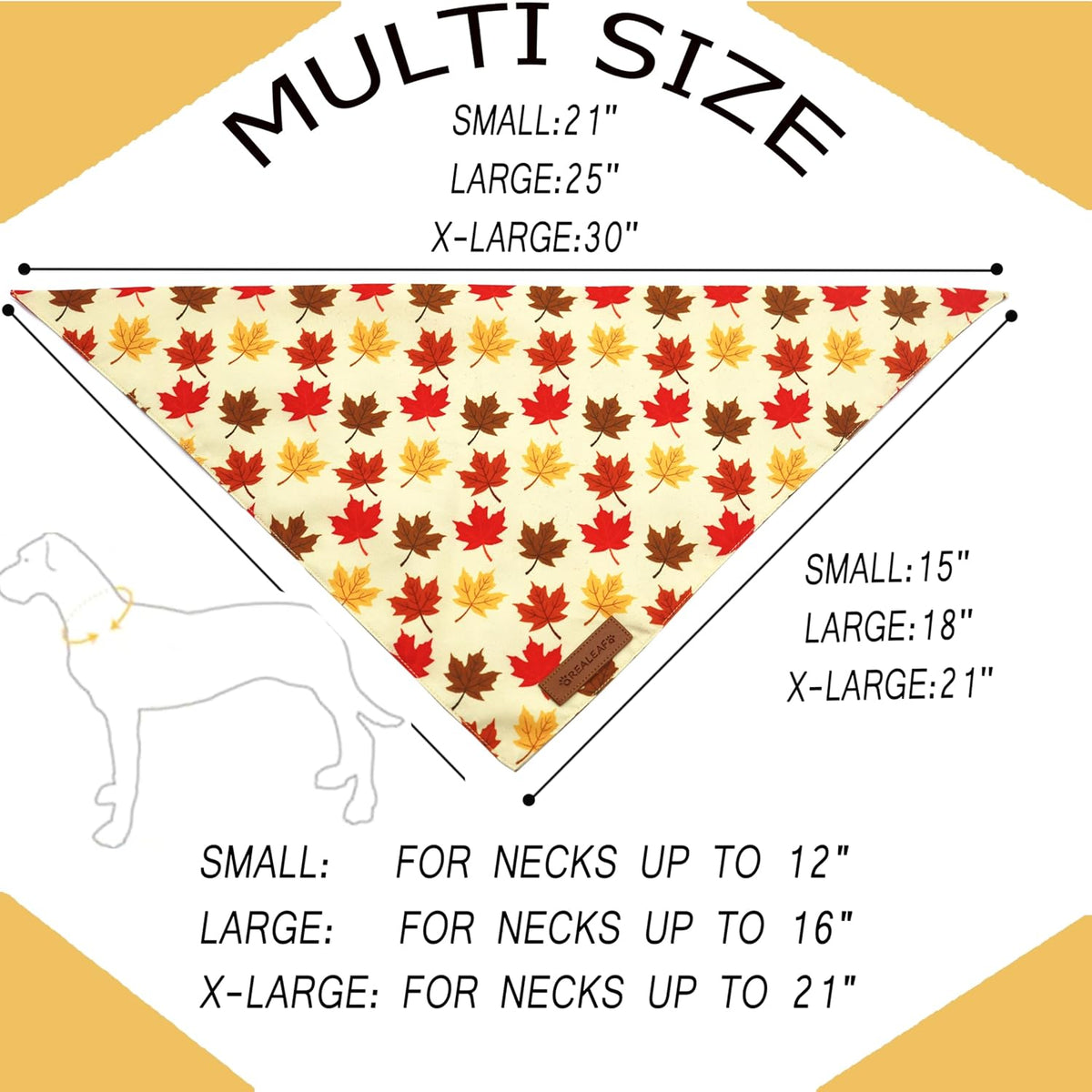 Realeaf Fall Dog Bandanas 2 Pack, Orange Pumpkin and Leaf Print Pet Scarf for Boy and Girl, Premium
