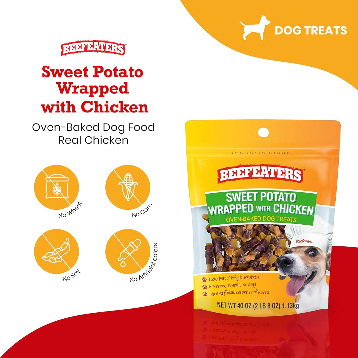 Beefeaters Sweet Potato Wrap with Chicken – Dog Treat. No Corn, Wheat, Soy or Gluten, Low Fat