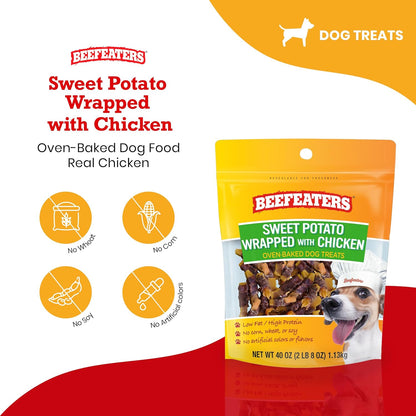 Beefeaters Sweet Potato Wrap with Chicken – Dog Treat. No Corn, Wheat, Soy or Gluten, Low Fat