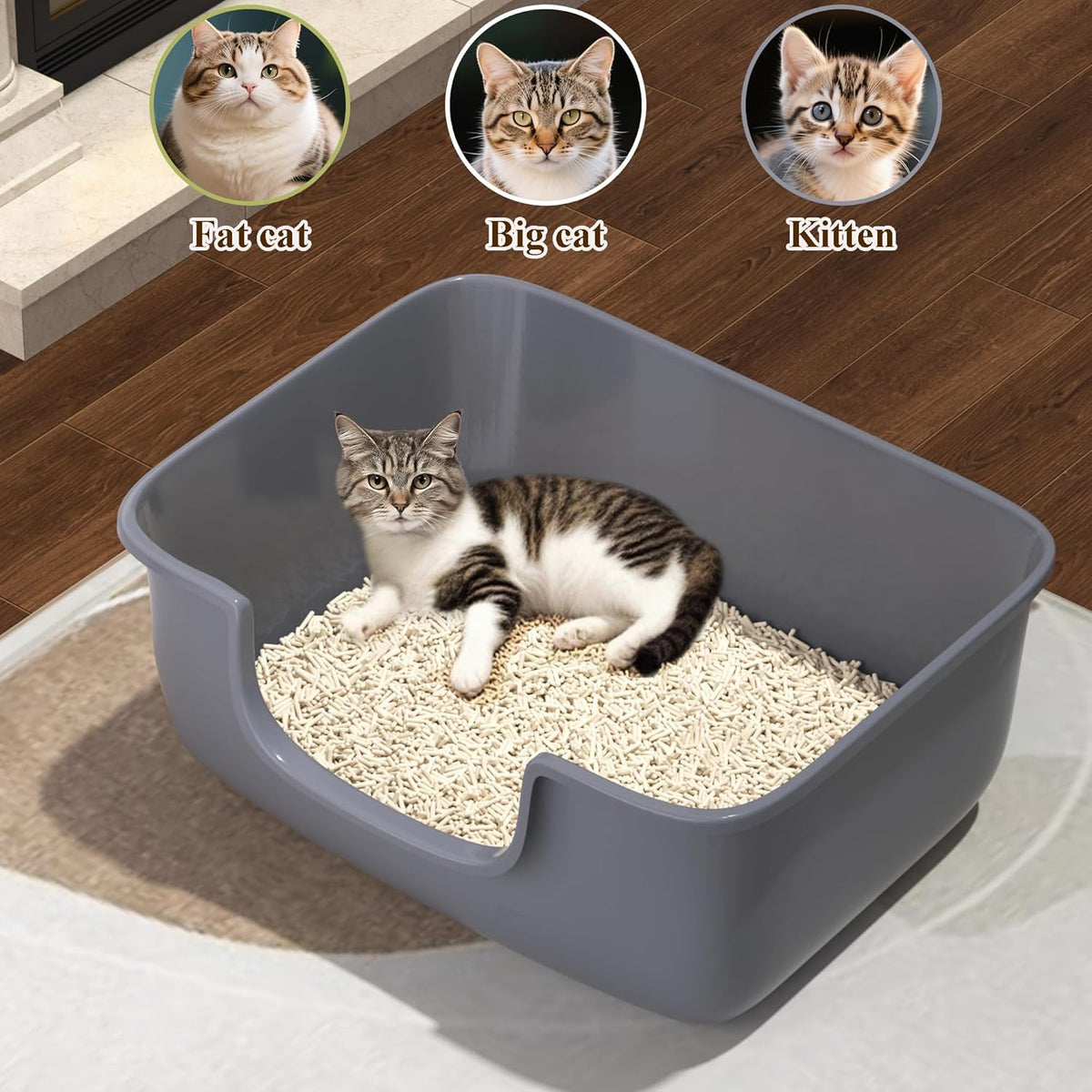 Large Cat Litter Box with High Sides, Open Kitty Litter Boxes Anti-Splashing for Indoor Cat Low
