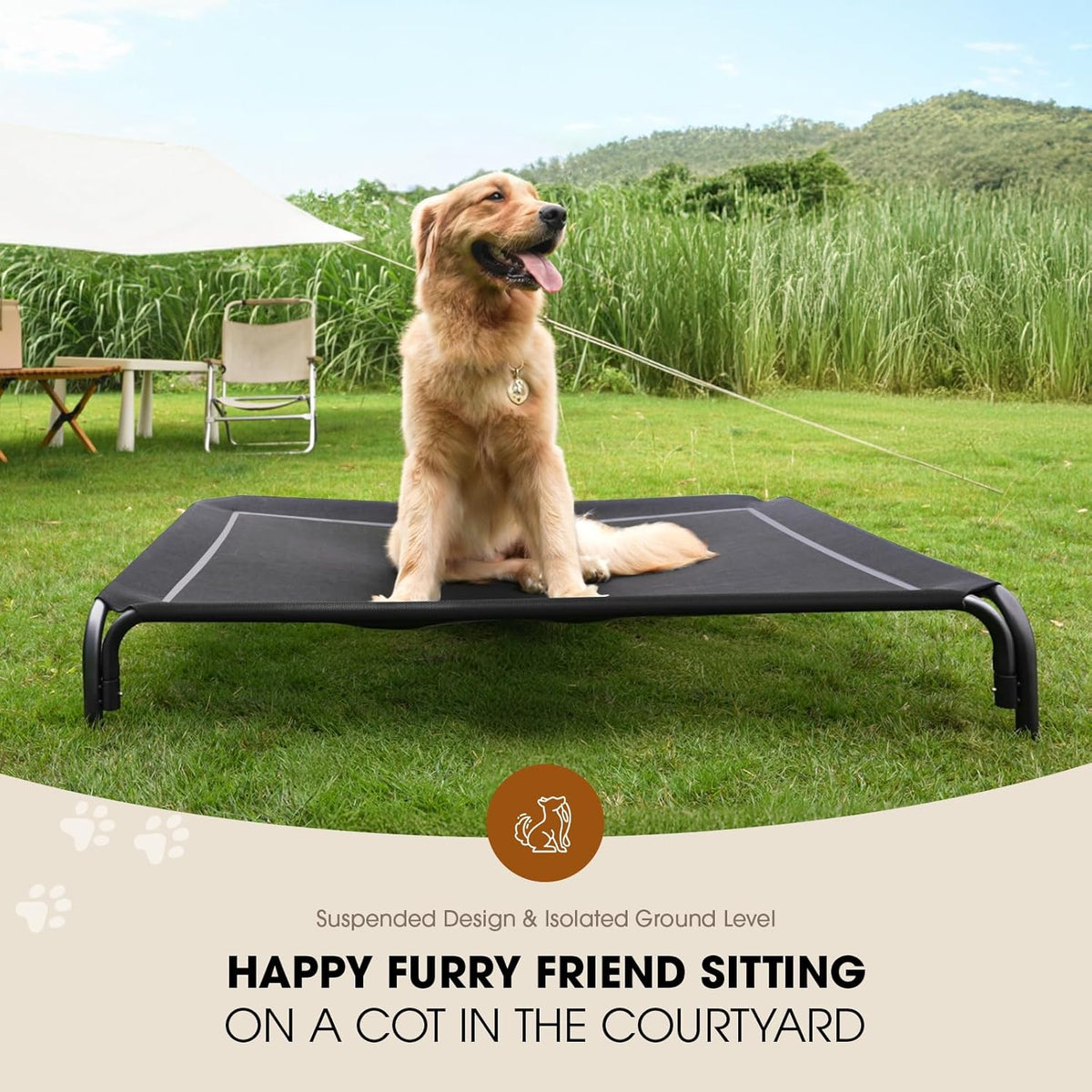 Elevated Dog Bed, Raised Outdoor Dog Bed for Extra Large Sized Dog, Portable Cooling Pet Cot with