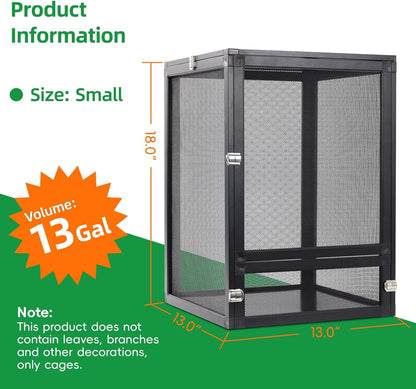 13 Gal Detachable and Foldable Reptile Butterfly Cage Terrarium, 360° Observation, Airflow
