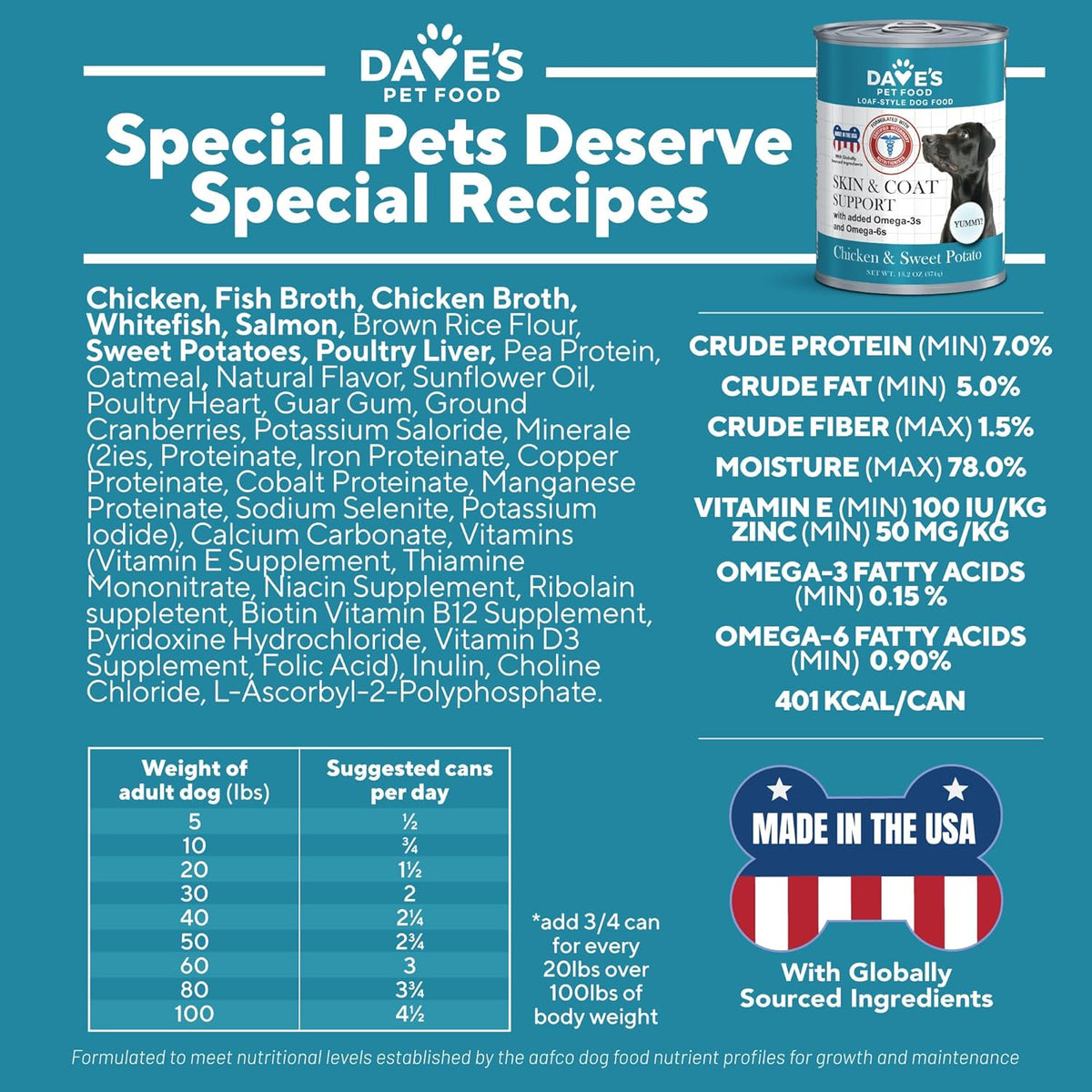 Dave's Pet Food Sensitive Skin Dog Food for Skin and Coat (Chicken & Sweet Potato), Wet Canned