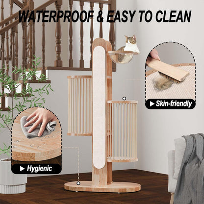 Modern Cat Tree Tower for Indoor Cats, 67" Tall Solid Wooden Cat Tower with Scratching Posts, 6