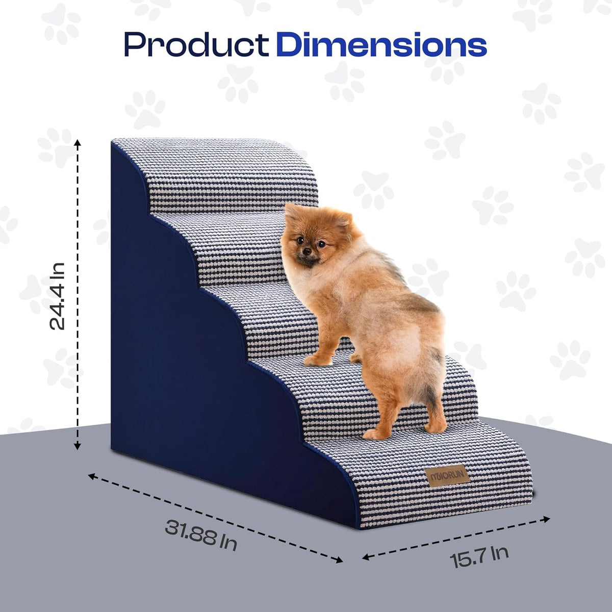 Curved Dog Stairs for High Bed Up to 26", 5-Step Dog Ramp for Small Dogs with Washable Cover