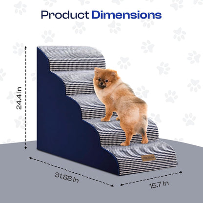 Curved Dog Stairs for High Bed Up to 26", 5-Step Dog Ramp for Small Dogs with Washable Cover