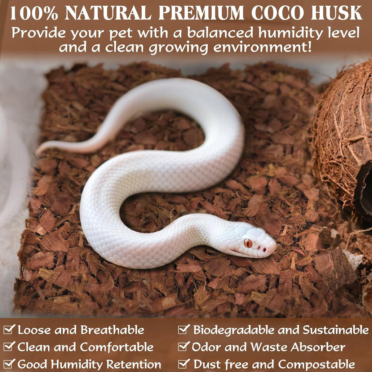 ZeeDix 10LB Coco Fiber Chips Substrate for Reptiles, 72 Quart Coconut Fiber Husk Substrate Mulch