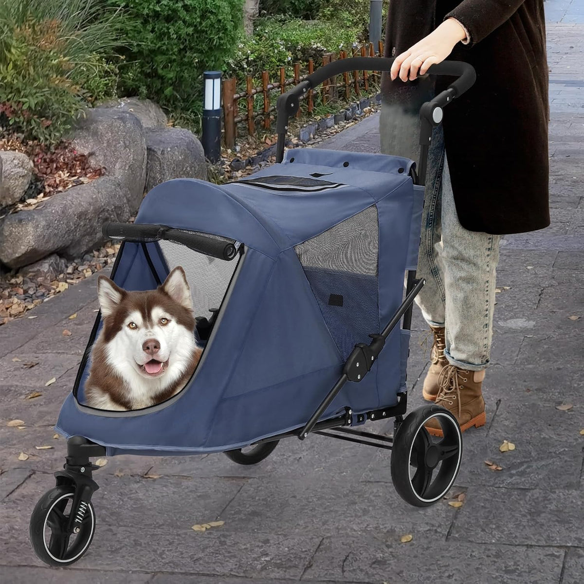 Athena Collection 3 Wheels Pet Stroller Fabric Dog Cart Dog Stroller for Large Dogs 55 Lbs Pet