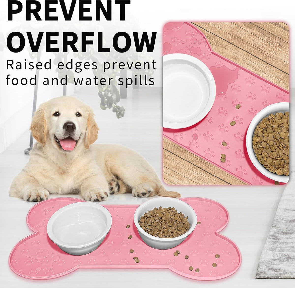 Dog Food Mat Anti-Slip Silicone Dog Bowl Mat Thicker Pet Placemat Waterproof Cat Feeder Pad with