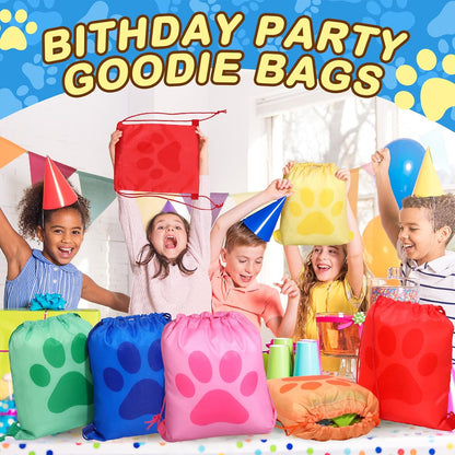 Yerliker 14 Pieces Paw Print Drawstring Bags Cute Paw Print Bags Bulk Reusable Dog Themed Party