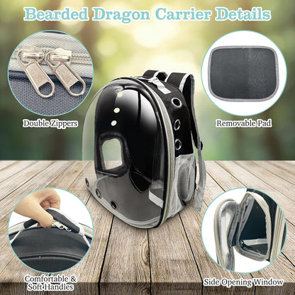 PINVNBY Bearded Dragon Carrier Backpack with Harness and Leash Set Large Reptile Travel Carrier