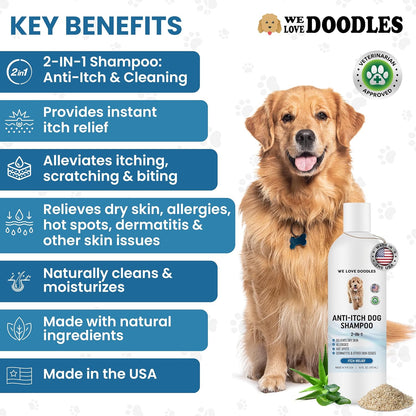Premium Anti Itch Dog Shampoo for Sensitive Skin, Made in USA, Dry Skin Treatment for Dogs, Great