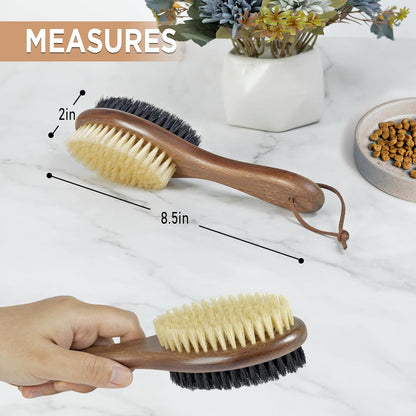 Takavu Double-Sided Boar Bristle Cat Brush - Natural Grooming Tool for Gentle Cleaning, Shine &