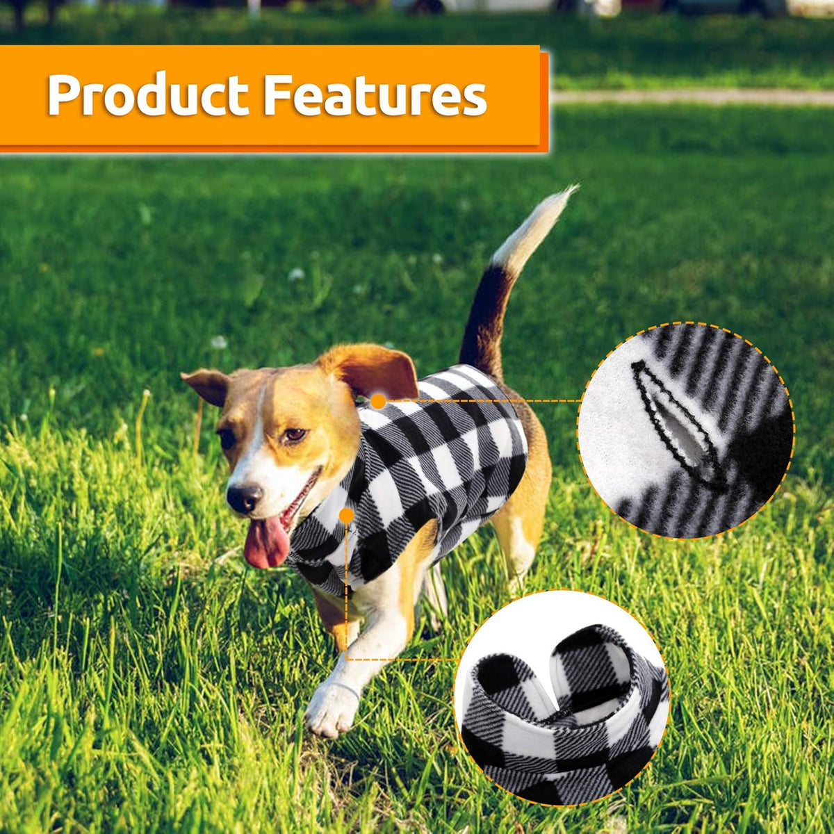 ASENKU Dog Sweater, Plaid Dogs Fleece Vest, Soft Comfortable Pet Pajamas, Warm Winter Puppy Shirt