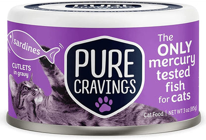 Wet Cat Food Canned Sardines Cutlets in Gravy, Every Catch is Mercury-Tested, Moist Can Fish for