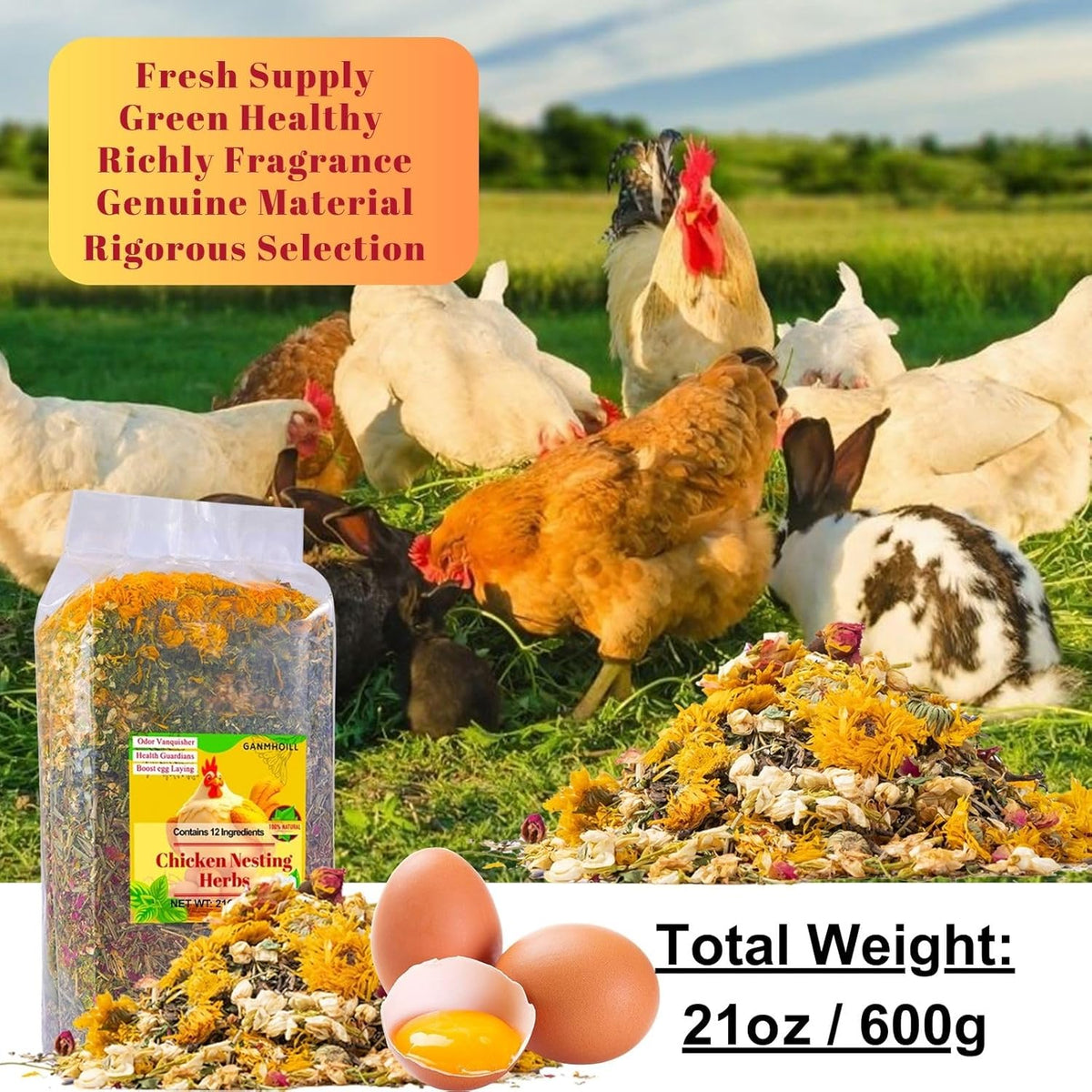 21 oz Chicken Nesting Herbs Flowers - 1.3lb Poultry Blend Herbs 12 Premium Nesting Box Herbs for