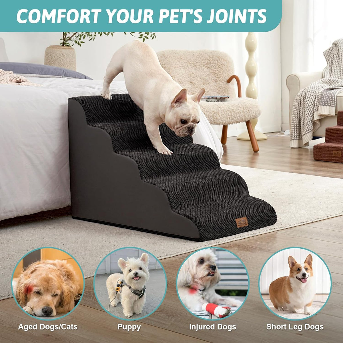 Extra Wide Dog Stairs 19.7" Width, Large Pet Step for Small Medium Dog, Puppy or Cat, Ramp for High