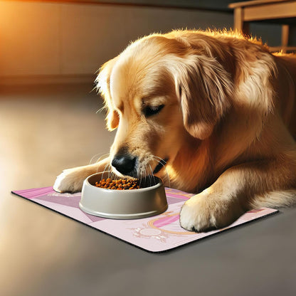 Lunarable Feminine Pet Mat for Food and Water, Design in The Palace of The Cartoon Bathtub Cabinet