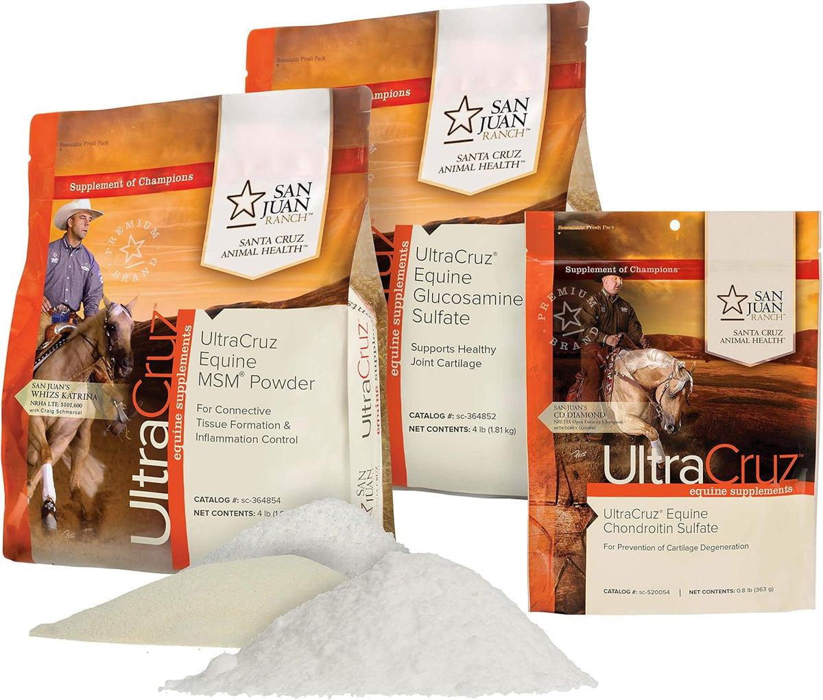 UltraCruz Equine MSM, Glucosamine Sulfate and Chondroitin Sulfate Horse Joint Supplement Bundle, 4