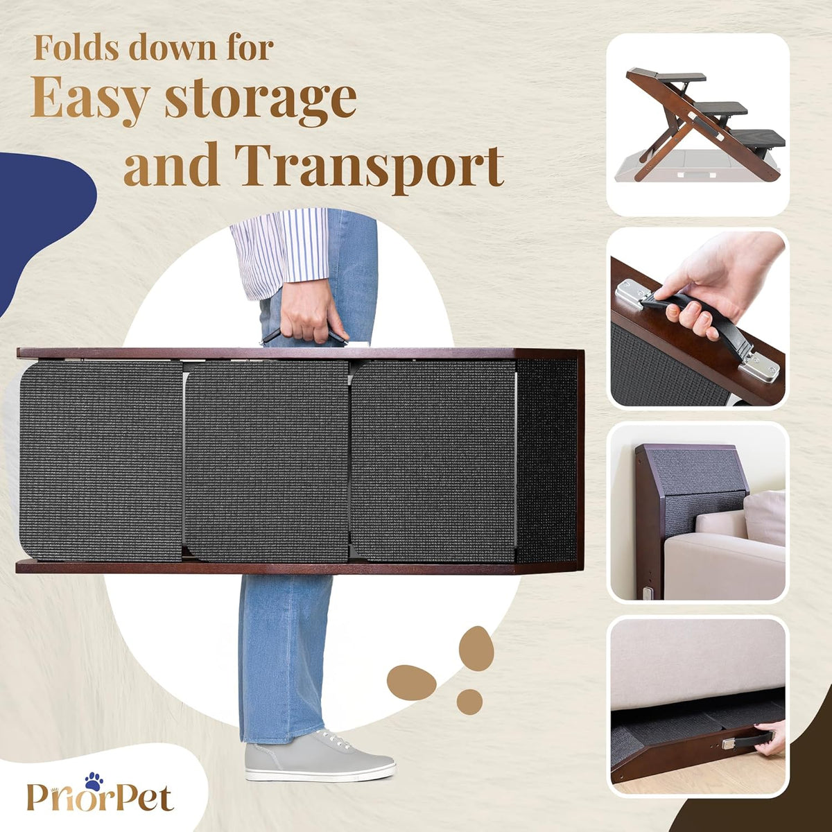 Dog Steps for Bed & Couch 2-in-1 Dog Stairs/Ramp - Height Adjustable Dog Ramp for Couch 7” - 20”