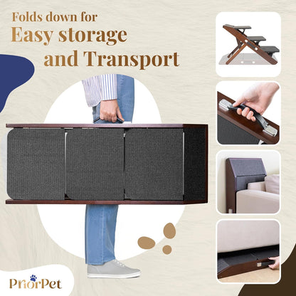 Dog Steps for Bed & Couch 2-in-1 Dog Stairs/Ramp - Height Adjustable Dog Ramp for Couch 7” - 20”
