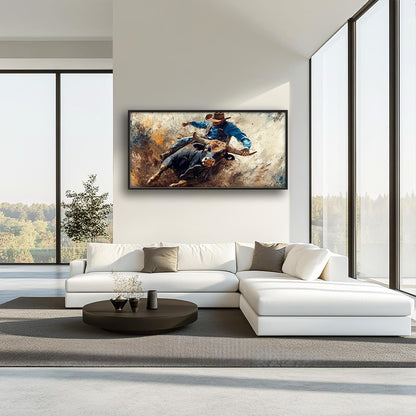 Framed Large Western Cowboy Wall Art, Oversized Rustic Cow Wall Decor for Living Room, Dusty Canvas