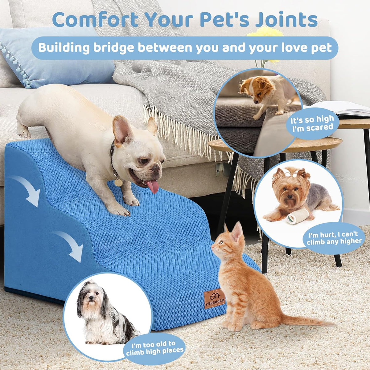 Dog Ramp and Stair for Bed 16" H-20 H,3-Step Cat Stair for Sofa and Chair,4-Step Dog Ramp for High