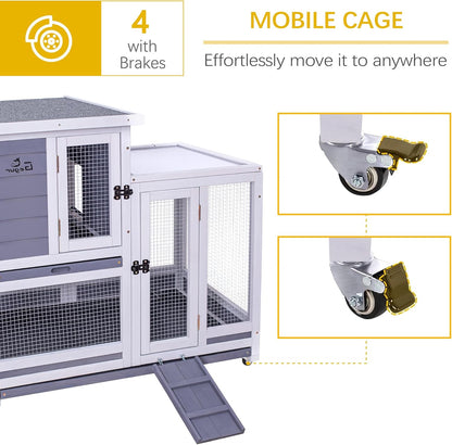 GEGURI Rabbit Hutch, Two-Story Indoor Bunny Cage, Outdoor Guinea Pig Cages for Small Animals with