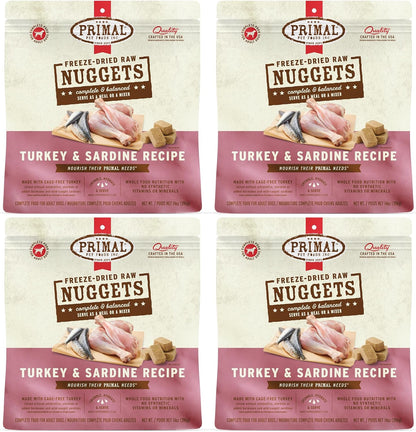 Primal Freeze Dried Raw Dog Food Nuggets, Turkey & Sardine, Complete & Balanced Meal, Also Use as