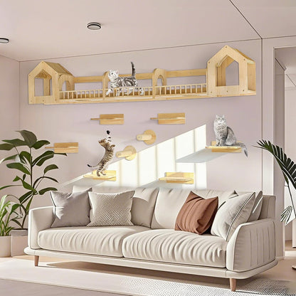 Cat Wall Shelves and Furniture Set with Condos, Perches, Bridge Ladders, Sisal Scratching Posts