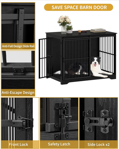 XXL Large Dog Crate Furniture, 46.9" Indoor Dog Kennel Furniture with Barn Door, Wooden Tall Dog