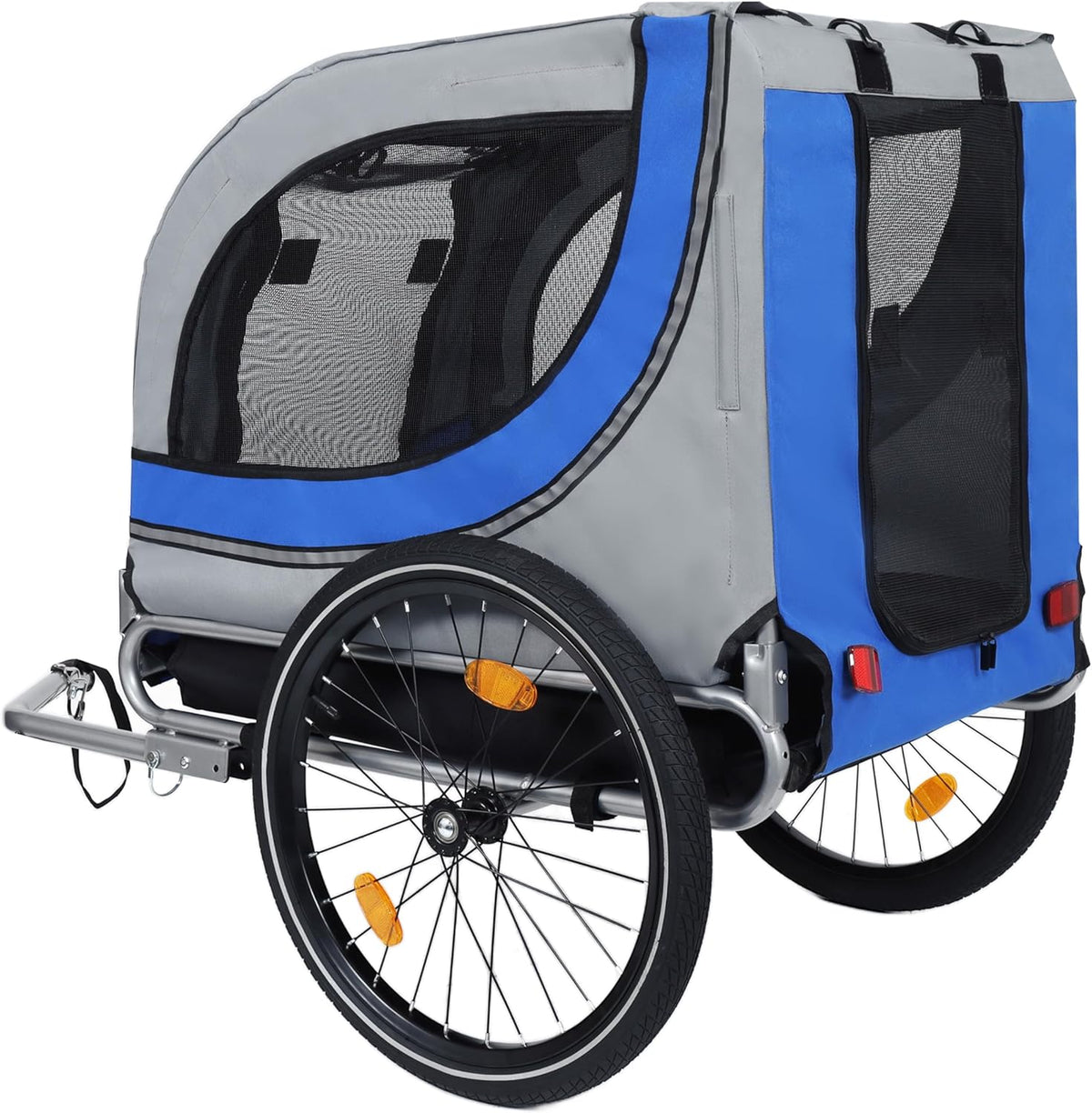 Blue-Grey Large Folding Bike Trailer for Dogs – Heavy-Duty Steel Frame, 66LB Capacity Pet Carrier