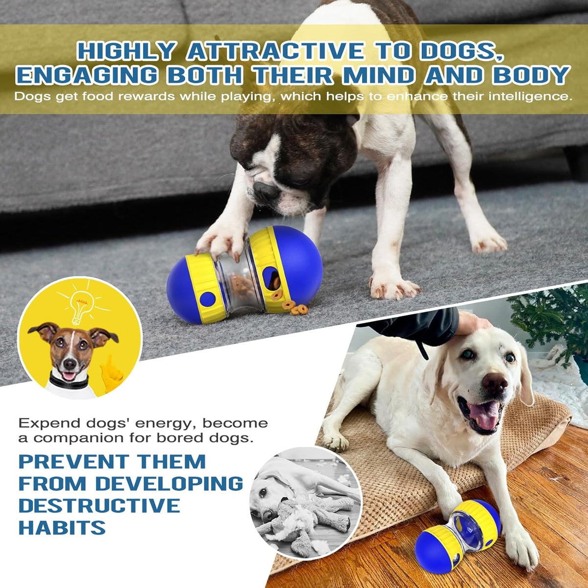 Dog Treat Dispensing Puzzle Toy Adjustable Food Dispenser Slow Feeder Puppy Enrichment Training