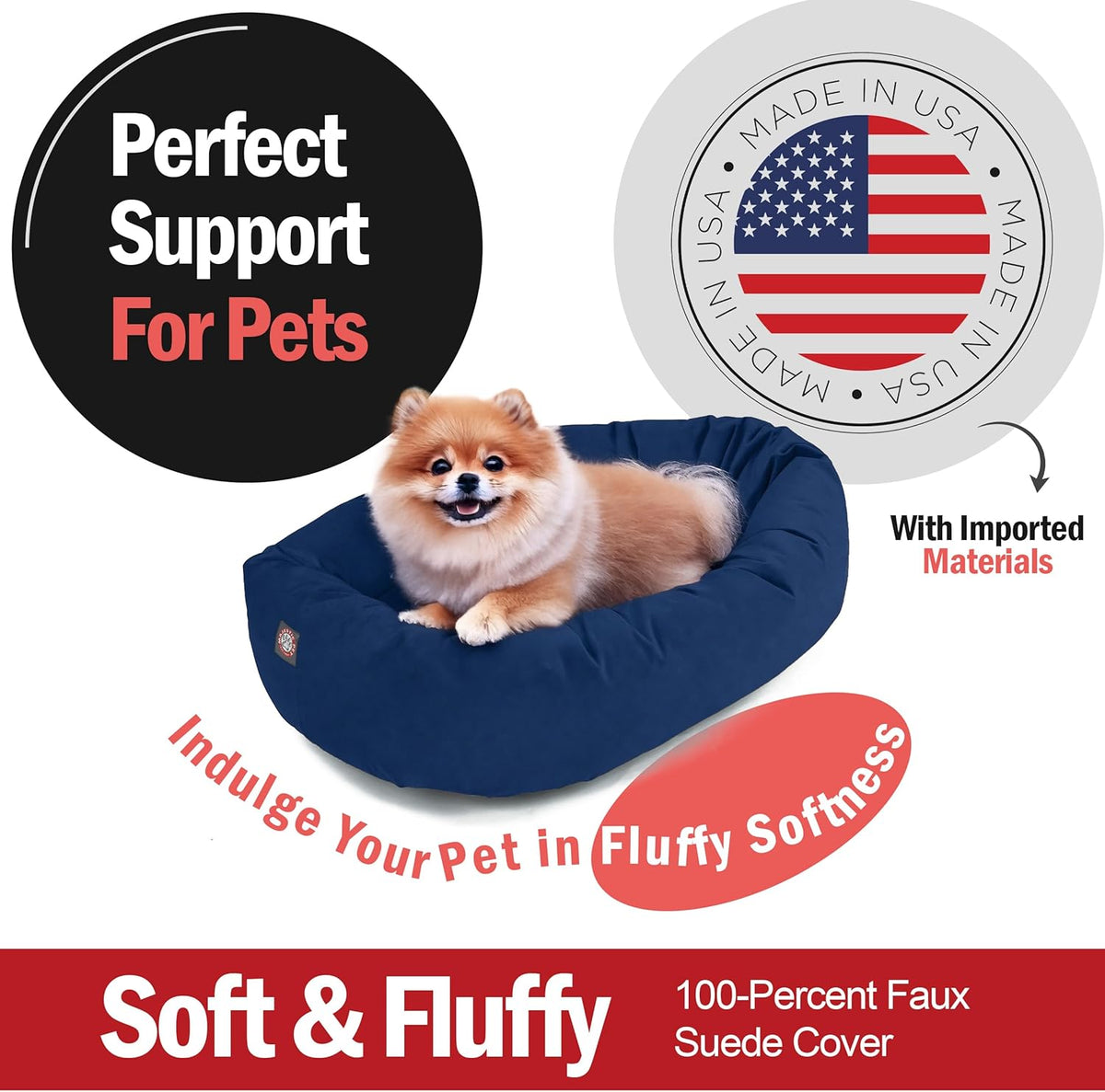 Majestic Pet 24 Inch Suede Calming Dog Bed Washable 24x19x7 (Inch) – Cozy Soft Round Donut Dog Bed