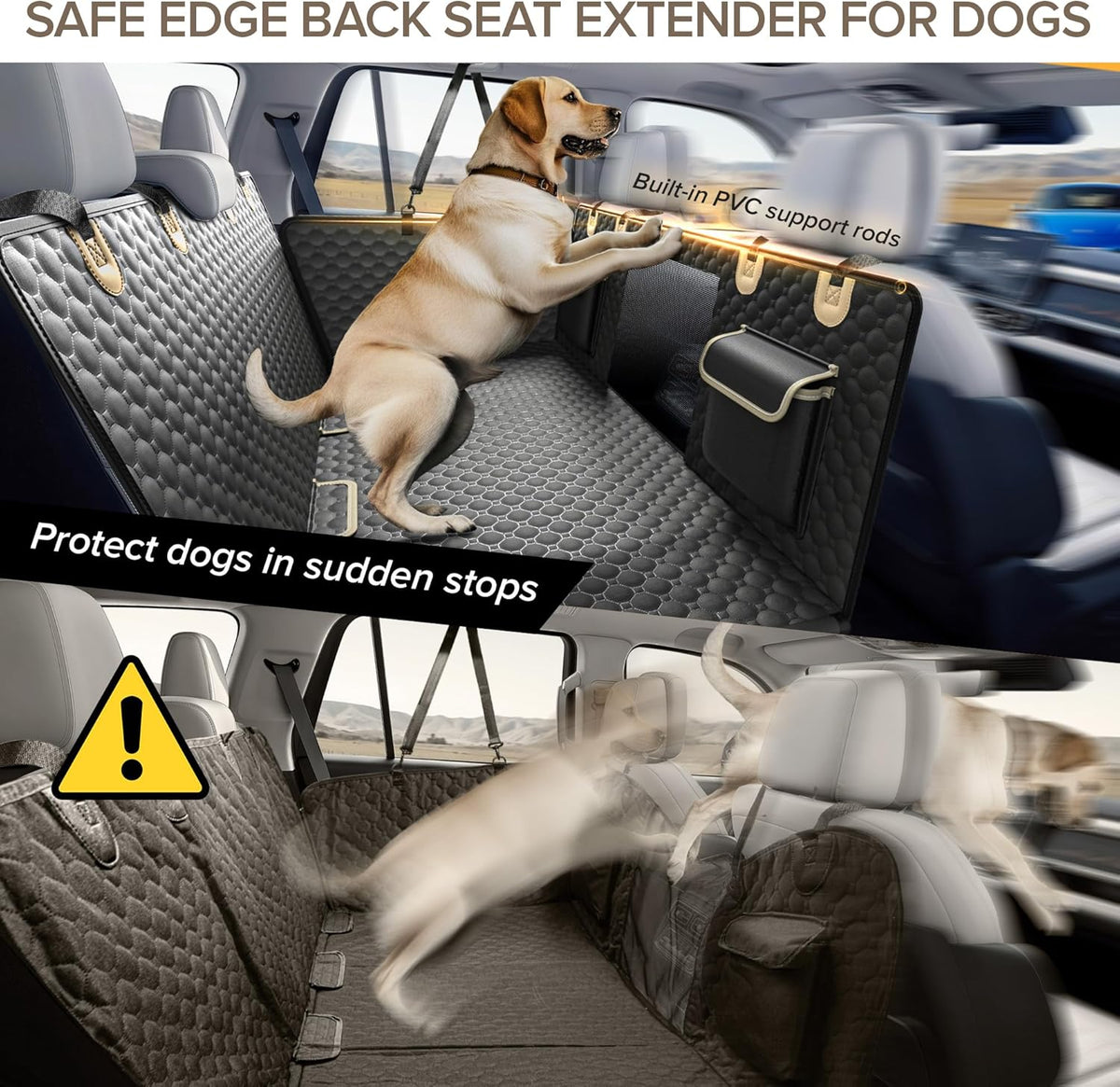 Back Seat Extender for Dogs, PVC Rods Support and Hard Bottom Car Seat Cover for Dogs, Heavy Duty