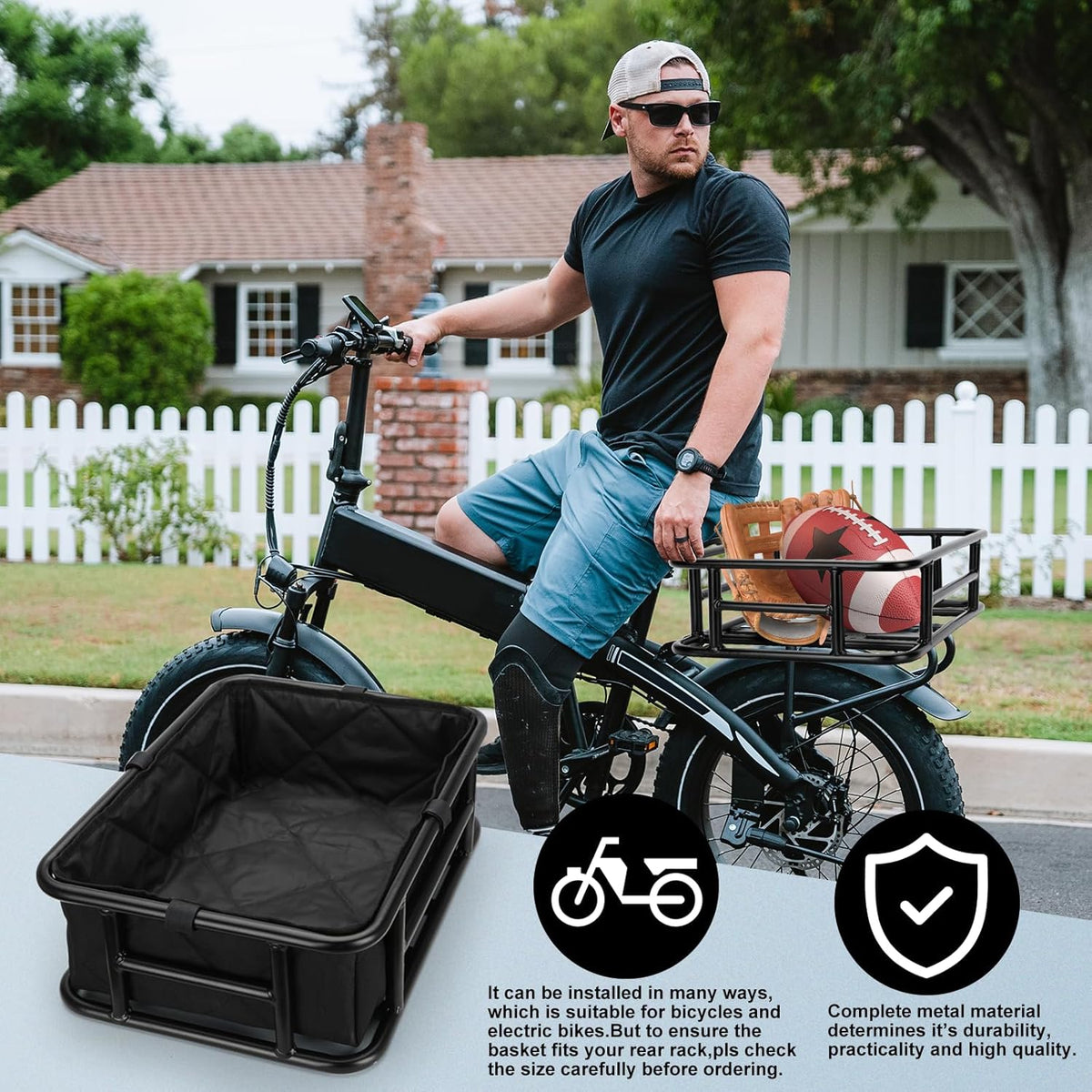 RAYMACE Rear Rack Bike Basket with Cargo Net and Liner Large Bicycle Basket Perfect Mount for