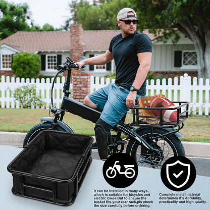 RAYMACE Rear Rack Bike Basket with Cargo Net and Liner Large Bicycle Basket Perfect Mount for