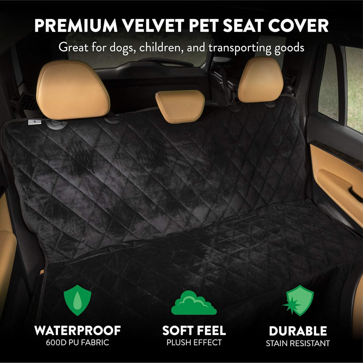 Plush Paws Products Velvet Rear Car Seat Protector w/Hammock | Washable & Waterproof Back Seat Dog