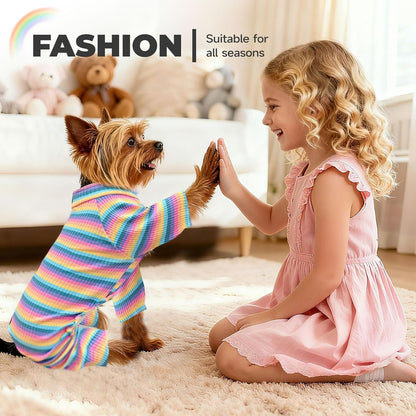 BAEJMJK Striped Dog Pajamas Stretchy Cute Four-Legged Boy Girl Dog Clothes with Sleeves Comfortable