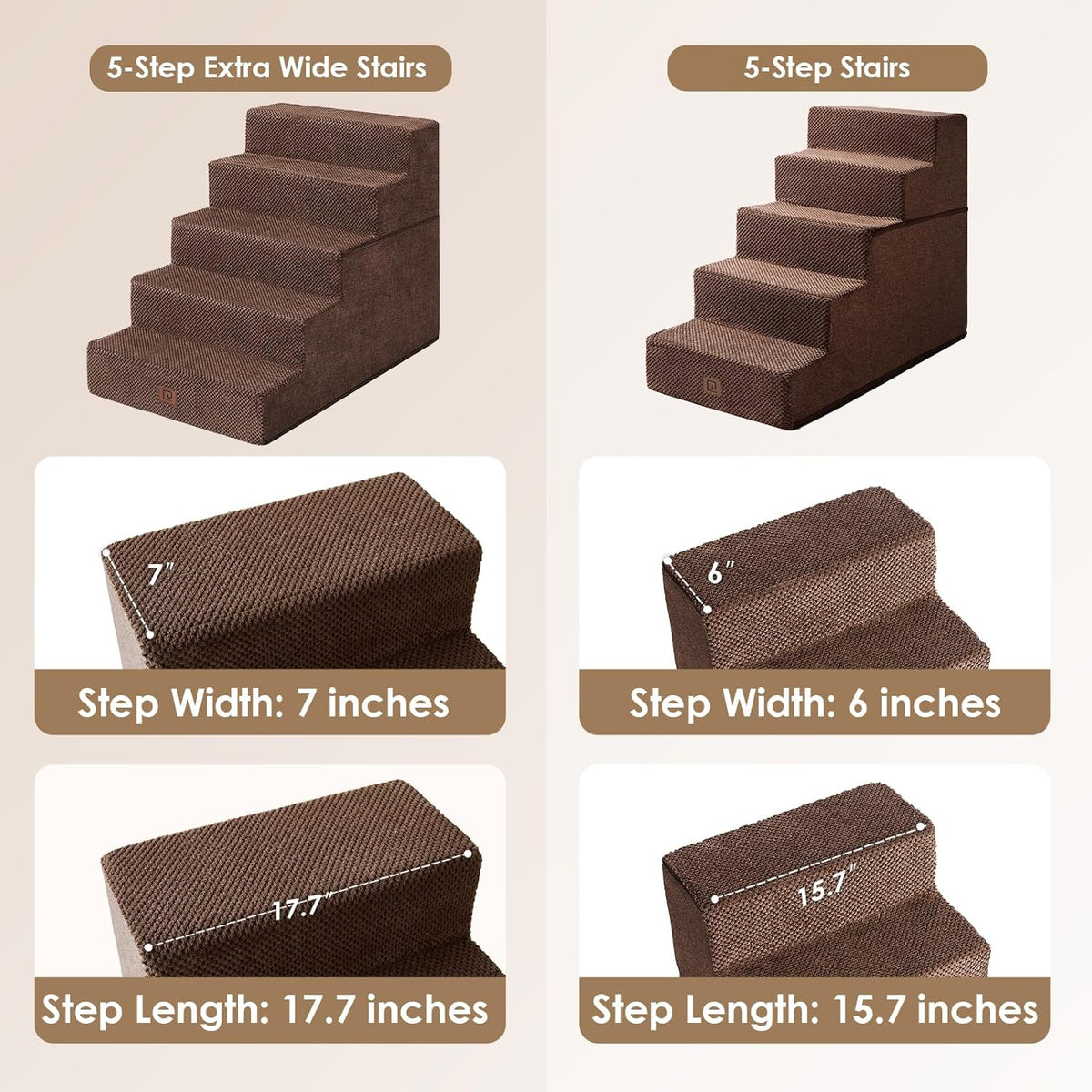 EHEYCIGA Dog Stairs for High Bed 25" H, 5-Step Extra Wide Dog Steps for Bed, Pet Steps for Small