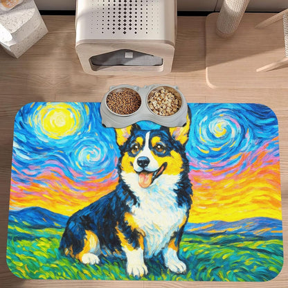 Starry Night Tri Color Dog Dog Food Mat Absorbent Bowl Mats No Stains Quick Dry Waterproof Pet Cat