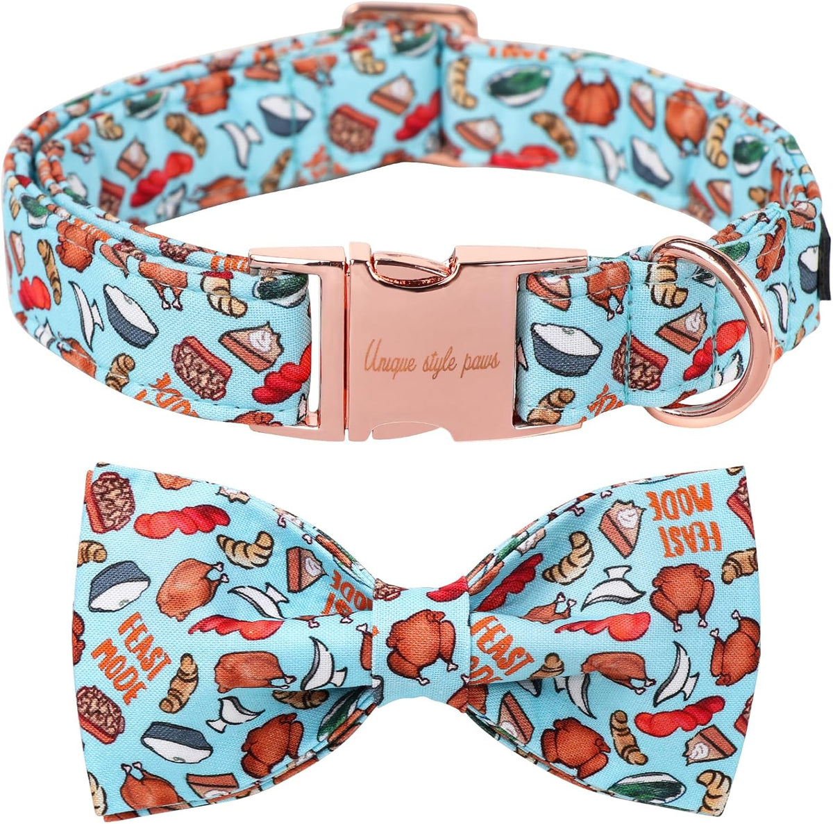 Unique Style Paws Thanksgiving Day Dog Collar with Bow Blue Turkey Cotton Puppy Collars for Small